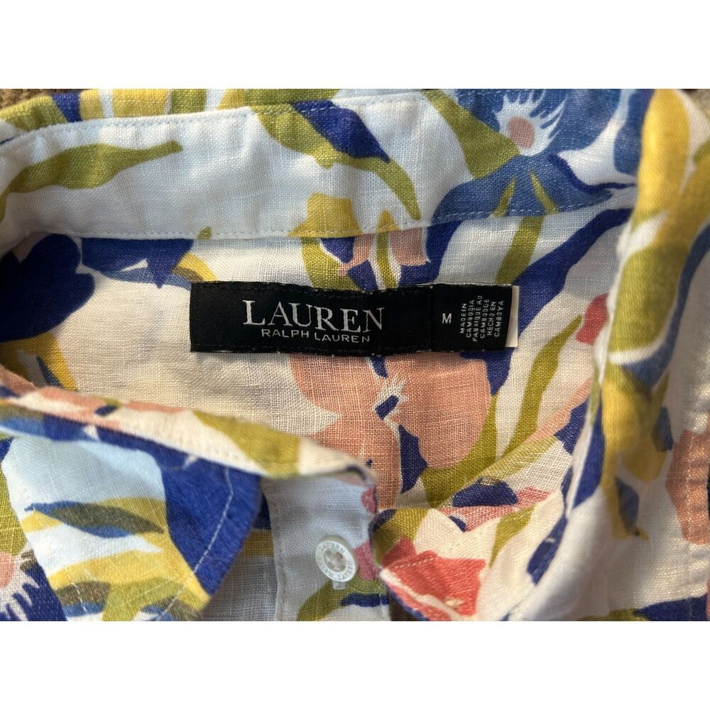Ralph Lauren Floral Linen Button Down Shirt M Blouse - Picture 5 of 6